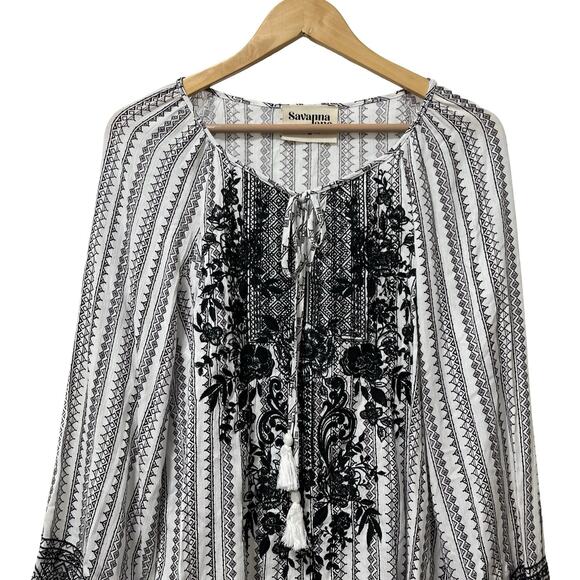 Savanna Jane Floral Embroidered Peasant Blouse Top Size M Black Boho Western - Picture 3 of 7